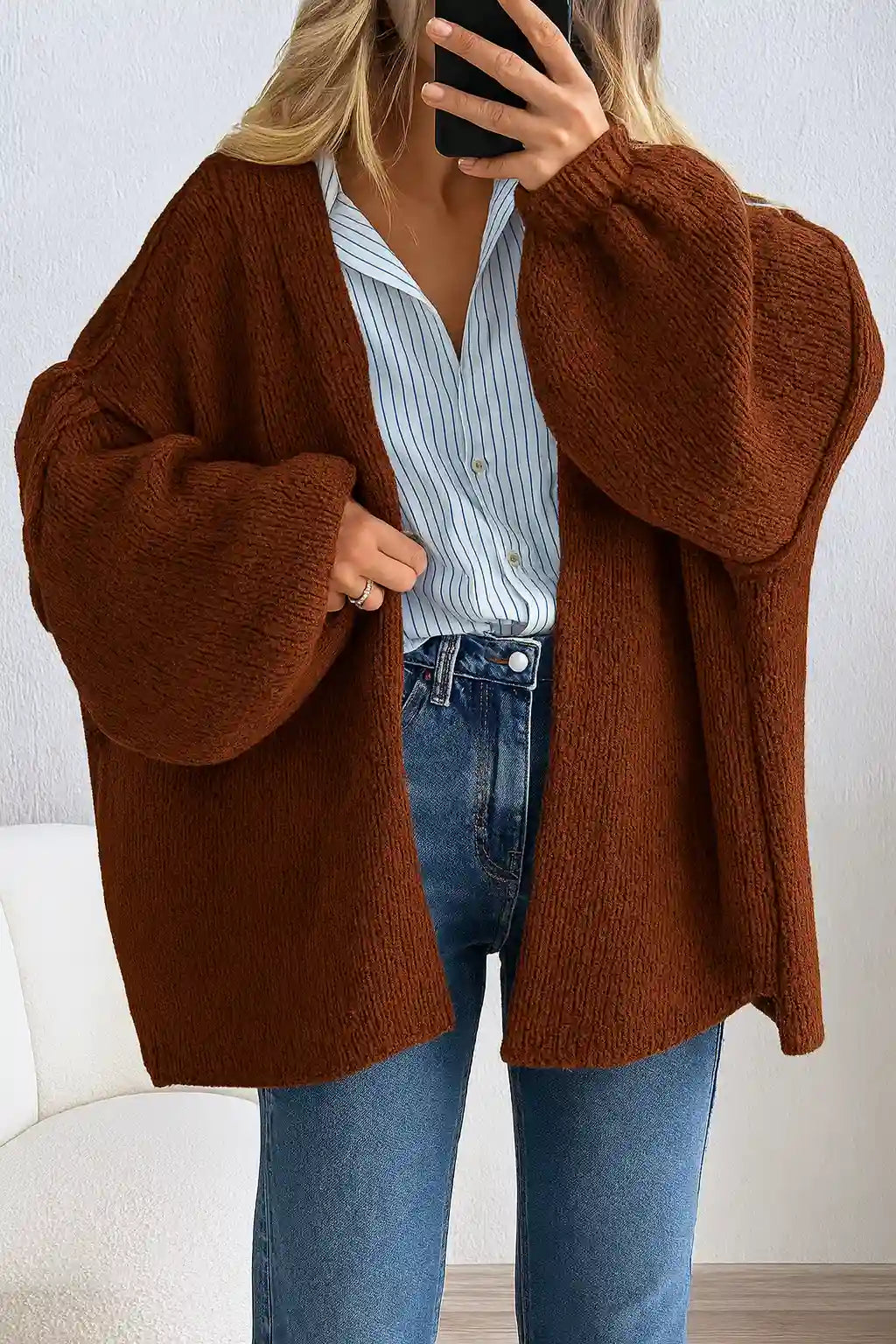 Cozy Oversized Lantern Sleeve Cardigan