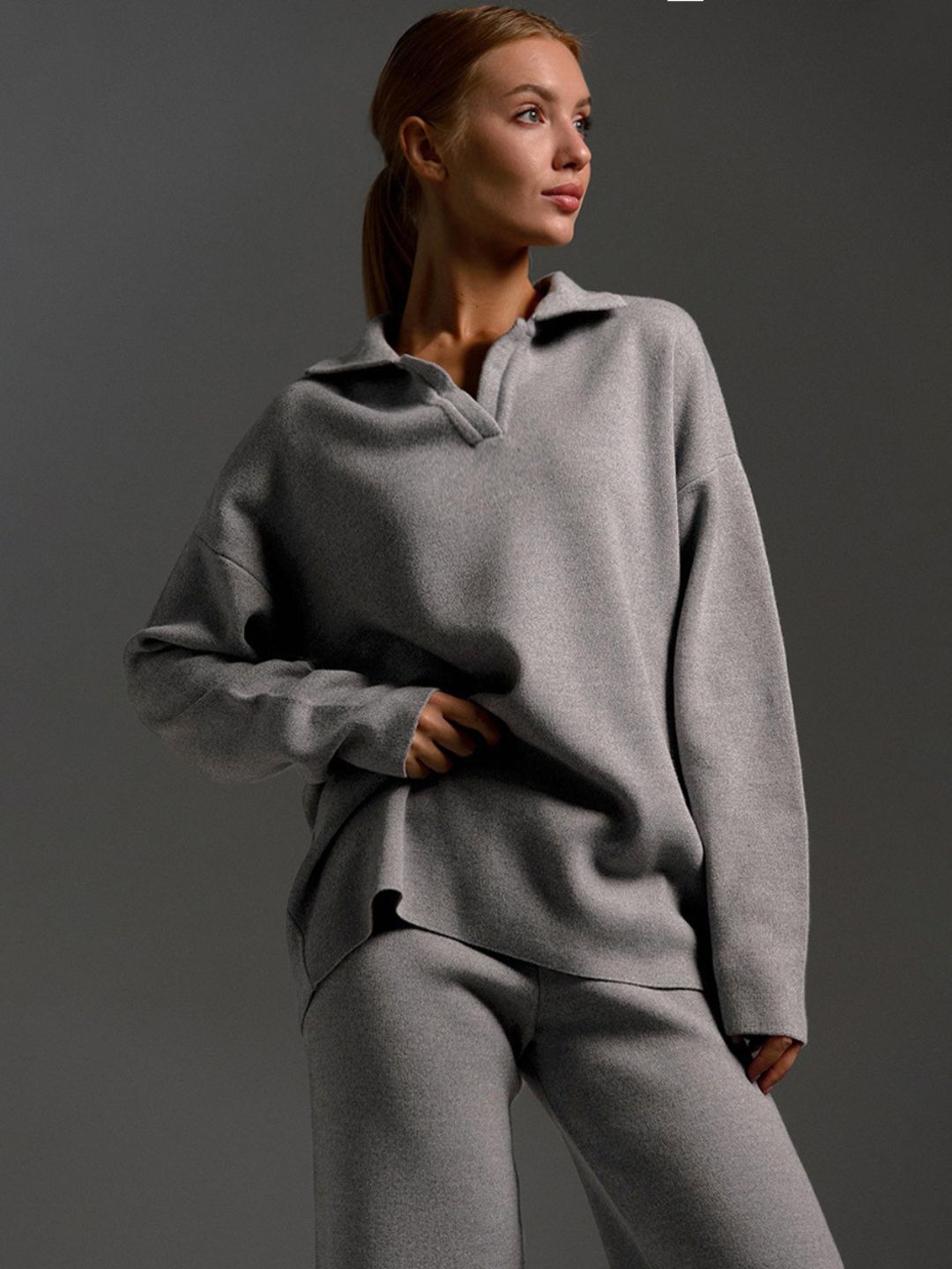 Signature Loft-Knit Open-Collar Lounge Set