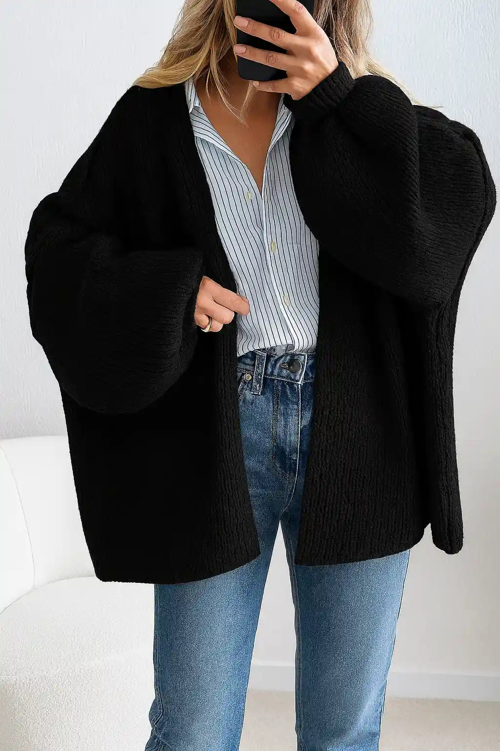 Cozy Oversized Lantern Sleeve Cardigan
