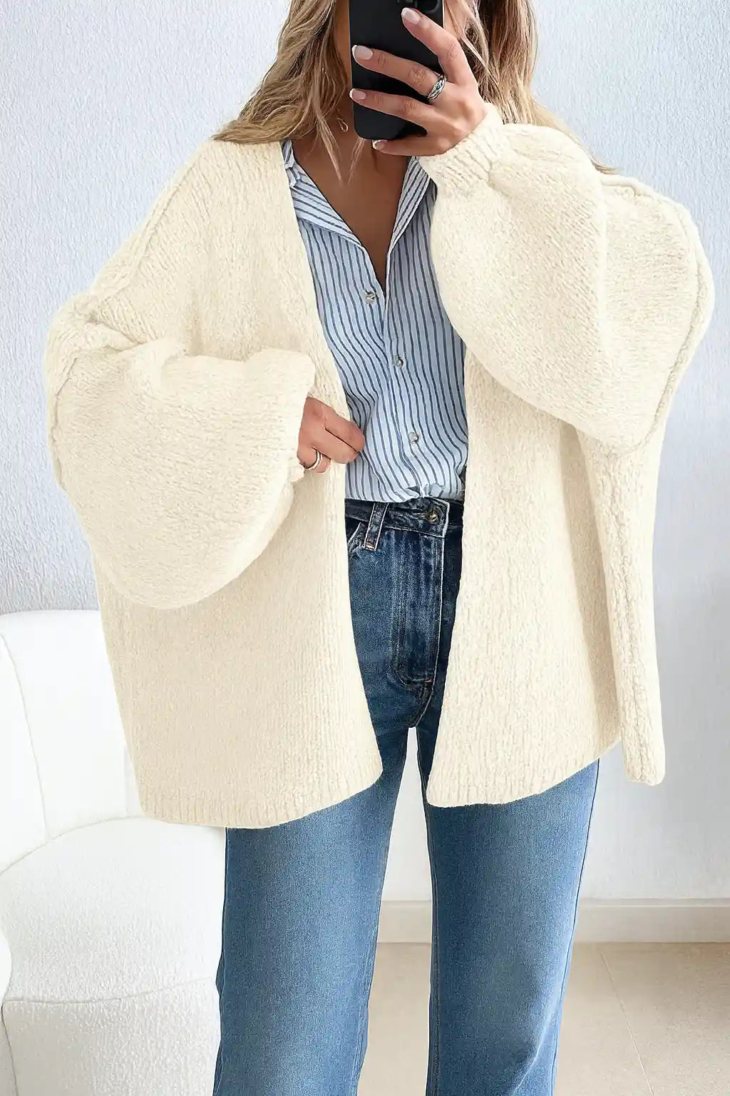 Cozy Oversized Lantern Sleeve Cardigan