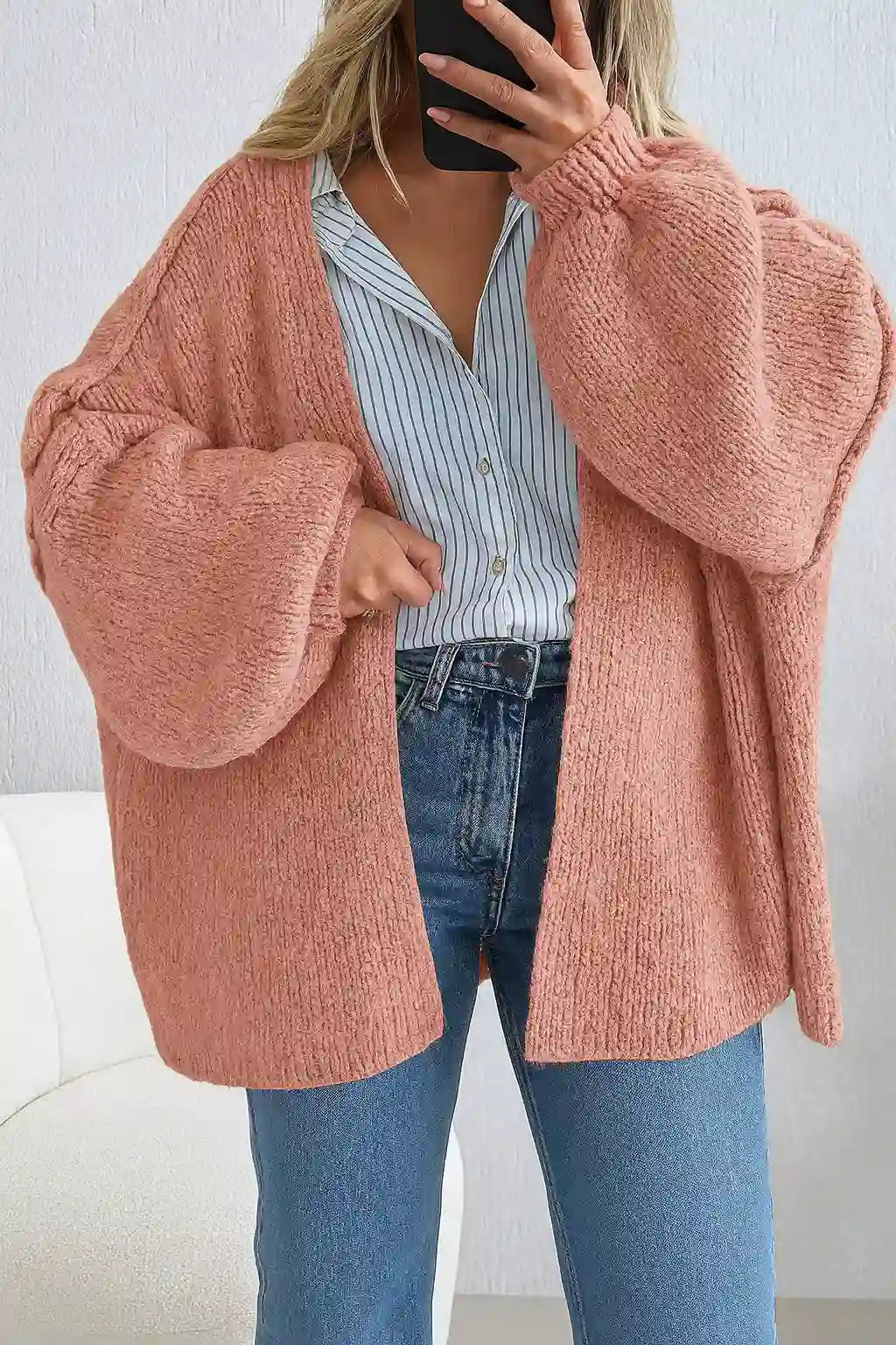 Cozy Oversized Lantern Sleeve Cardigan