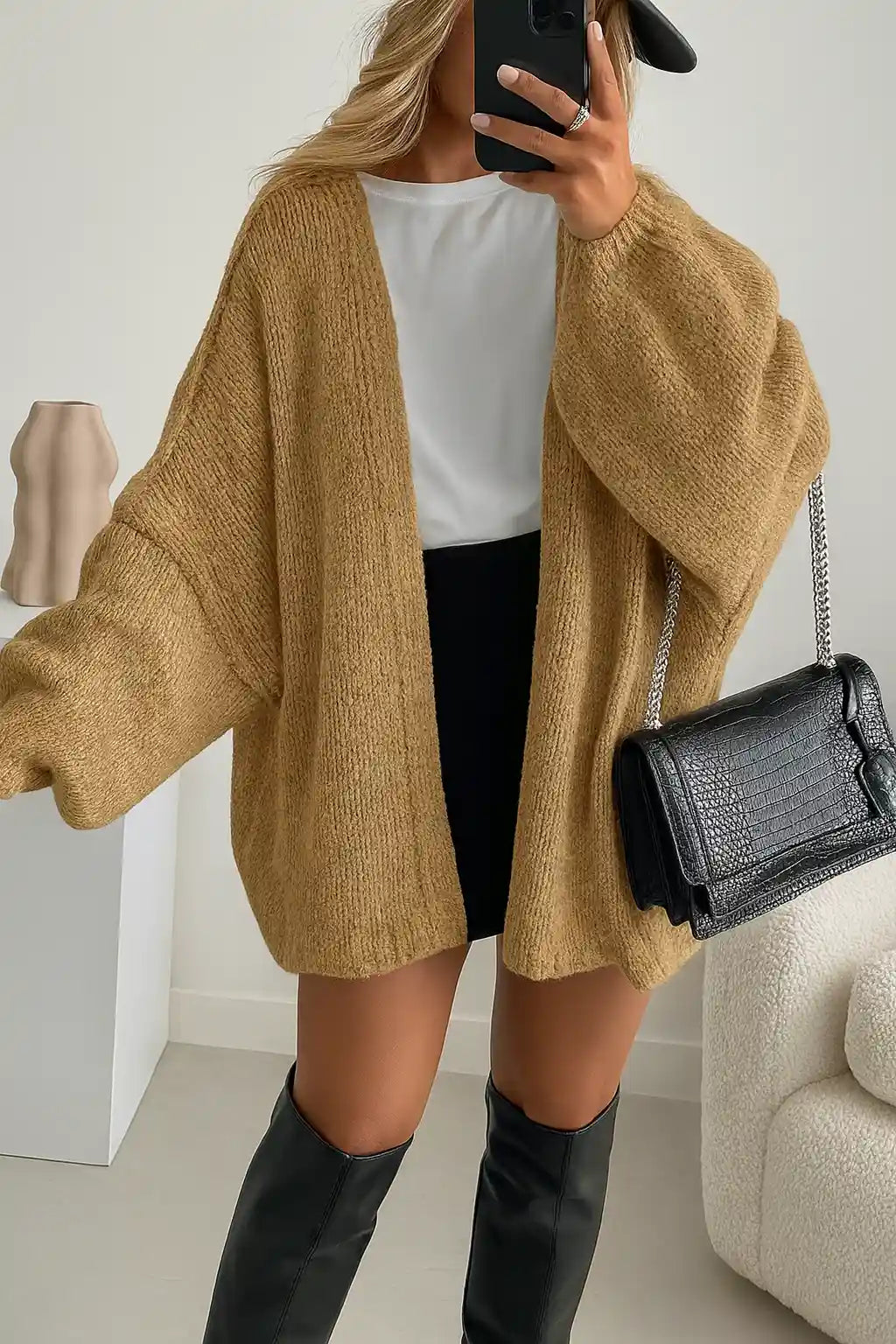 Cozy Oversized Lantern Sleeve Cardigan