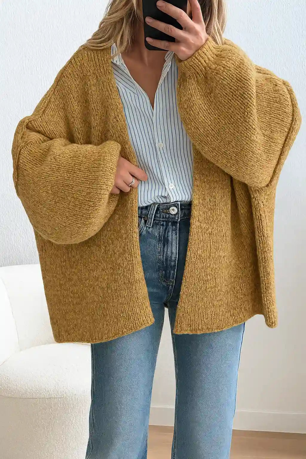 Cozy Oversized Lantern Sleeve Cardigan